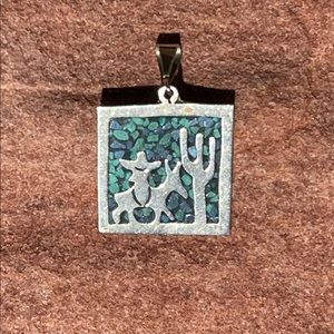 Vintage Turquoise Chip Inlay & Silver Pendant
